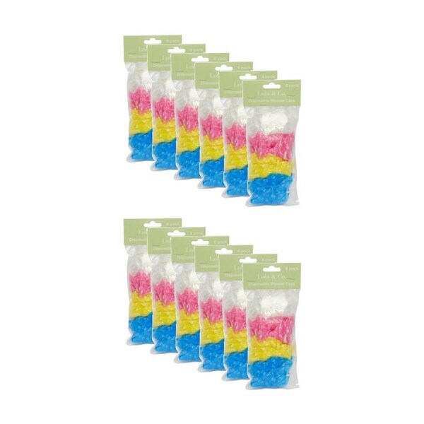 12x 8pc Lola & Co Disposable Shower Cap Set Multi Coloured Assorted