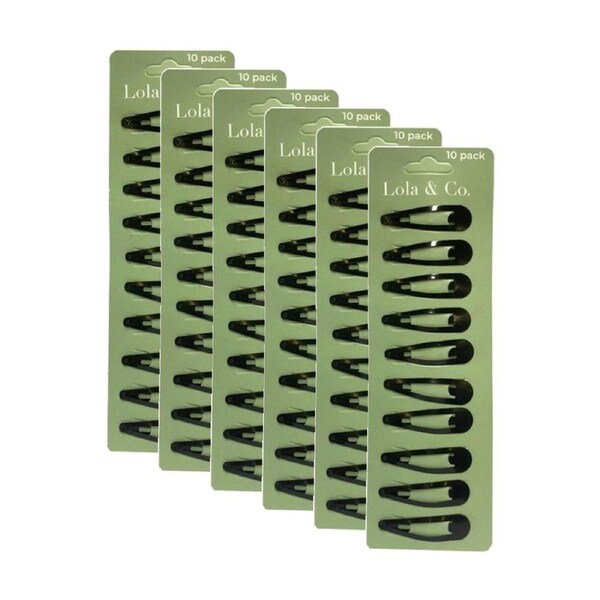 6x 10pc Lola & Co Snap Hair Clip Set Women's Accessories Black