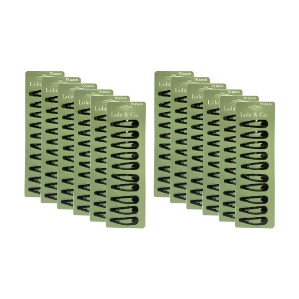 12x 10pc Lola & Co Snap Hair Clip Set Women's Accessories Black