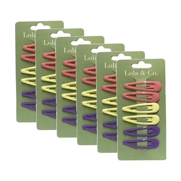 6x 6pc Lola & Co Snap Hair Clip Set Women's Accessories Assorted