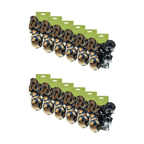 12x 2pc Lola & Co Animal Scrunchies Set Women's Hair Accessories Leopard Print