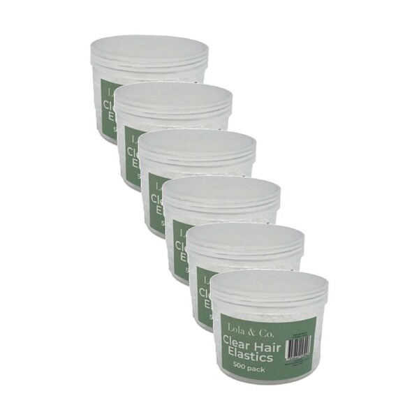 6x 500pc Lola & Co Elastic Hair Ties In Tub Women's Accessories Clear