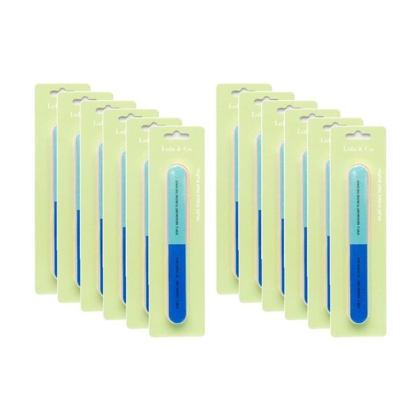 12PK Lola & Co Nail Buffer Manicure Pedicure Grit Multi Side Colour Assorted
