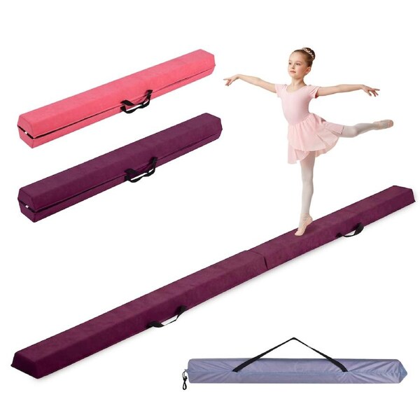 Advwin Folding Balance Beam for Kids, 8FT Gymnastics Equipment with Carry Bag for Home Training School, 70kg Capacity, Purple