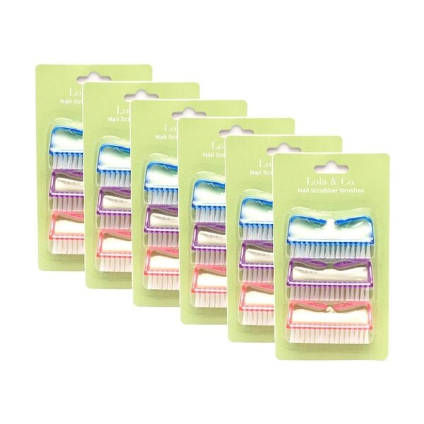 6x 3pc Lola & Co Nail Brush Scrubber Set W/ Handle Multi Colour