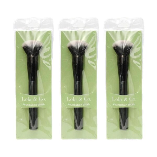 3PK Lola & Co Foundation Rounded Fluffy Head Makeup Accessory Brush Black