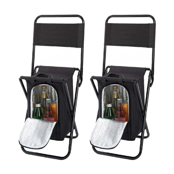 2PK Braz Portable Outdoor Camping Patio Folding Cooler Chair 76x34x33cm Black