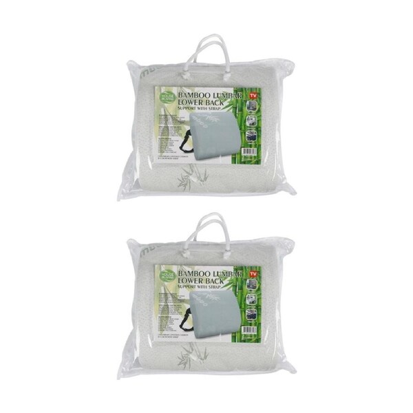 2PK Braz Bamboo Lumbar Lower Back Support Cushion W/ Adjustable Strap 33x33cm WH