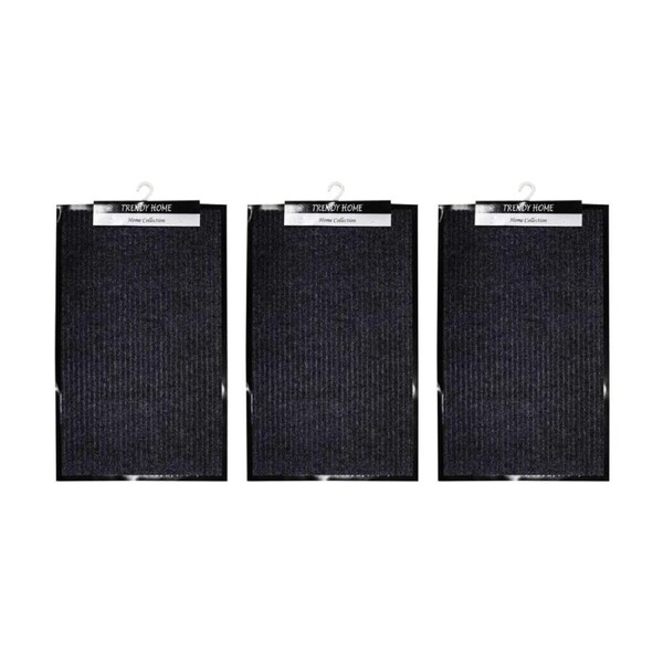 3PK Braz Outdoor Indoor Rub Back Textured Striped Doormat 38x58cm Assorted
