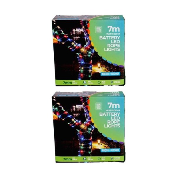 2PK Home Brite Battery Operated Outdoor LED Rope String Lights 7 Metres Assorted