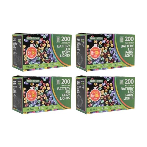 4x 200pc Home Brite Battery Operated Outdoor LED Fairy String Lights Assorted