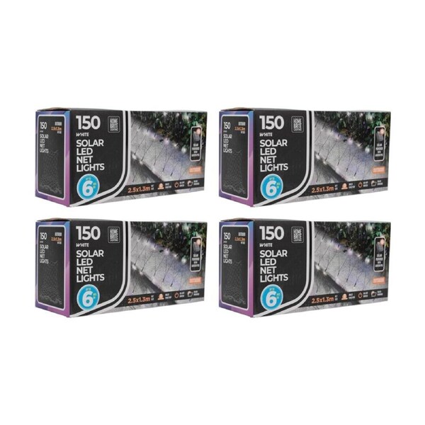 4x 150pc Home Brite Outdoor LED Solar Net String Lights 2.5x1.3m White