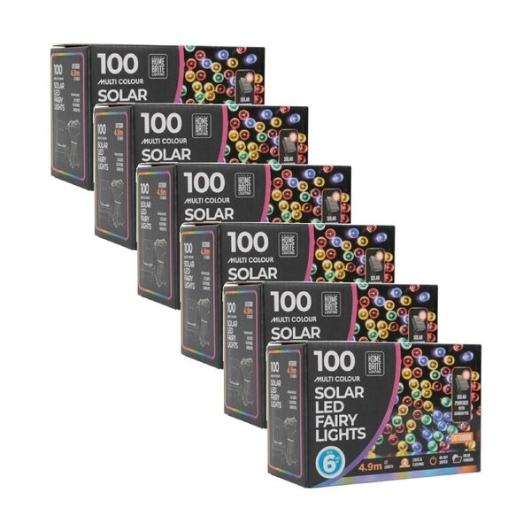 6x 100pc Home Brite Outdoor LED Solar Fairy String Lights 4.9M Multi Colour
