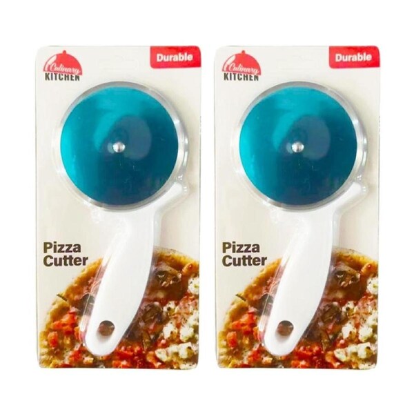 2PK Culinary Kitchen Plastic Pizza Cutter Cooking Utensil White/Blue