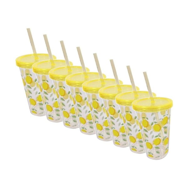 8PK Braz Kids Plastic Drinking Tumbler W/ Swirl Straw & Lid Assorted