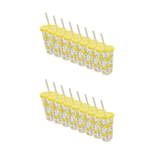 16PK Braz Kids Plastic Drinking Tumbler W/ Swirl Straw & Lid Assorted