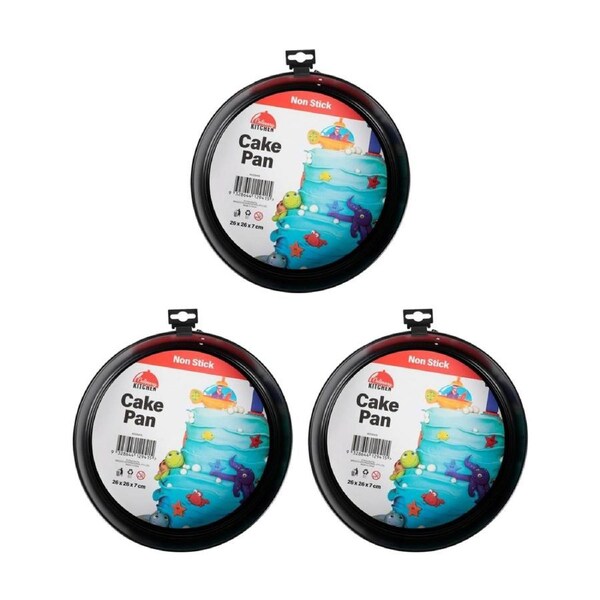 3PK Culinary Kitchen Non-Stick Round Cake Baking Pan Tray 26x26x7cm