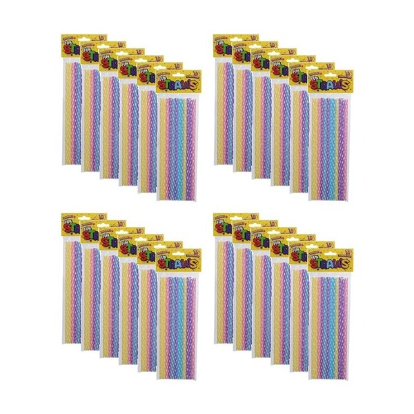 24x 12pc Braz Plastic Reusable Straws Set 28cm Multi Colour