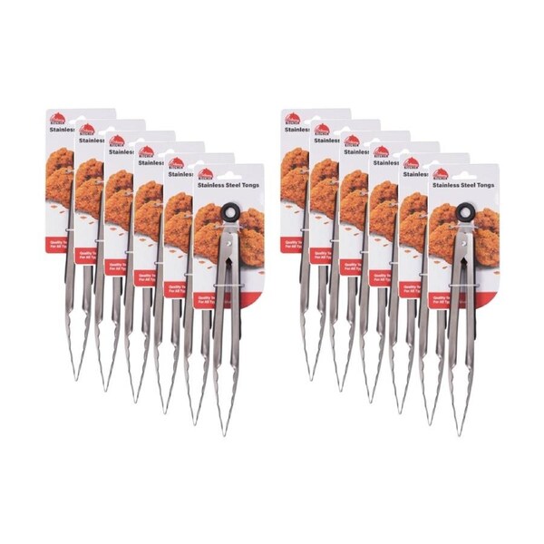 12PK Culinary Kitchen Stainless Steel Tongs W/ Silicone Grip 23cm