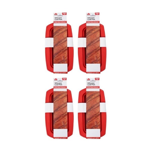 4PK Culinary Kitchen Silicone Non-Stick Oven Safe Loaf Pan 27x14x6cm Red