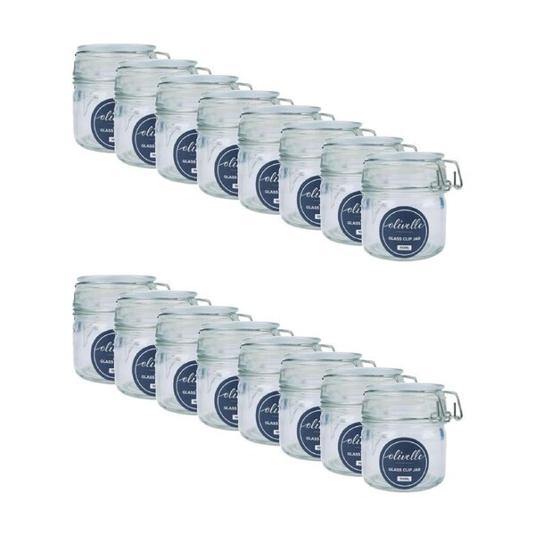 16PK Olivelle Glass Storage Jar W/ Metal Clasp & Airtight Clip Lid 100ml Clear