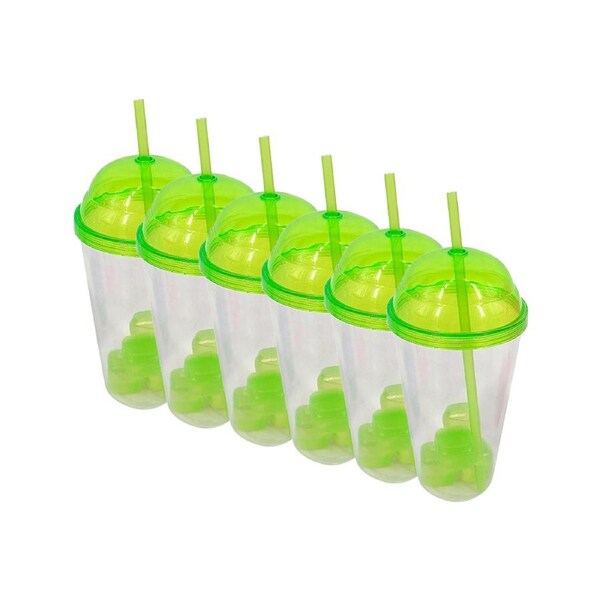6PK Braz Kids Plastic Drinking Tumbler Dome W/ Lid, Straw & Cube Assorted