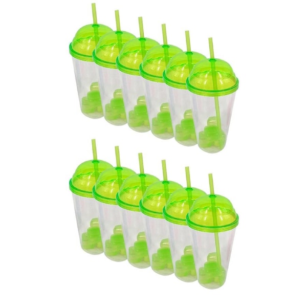 12PK Braz Kids Plastic Drinking Tumbler Dome W/ Lid, Straw & Cube Assorted