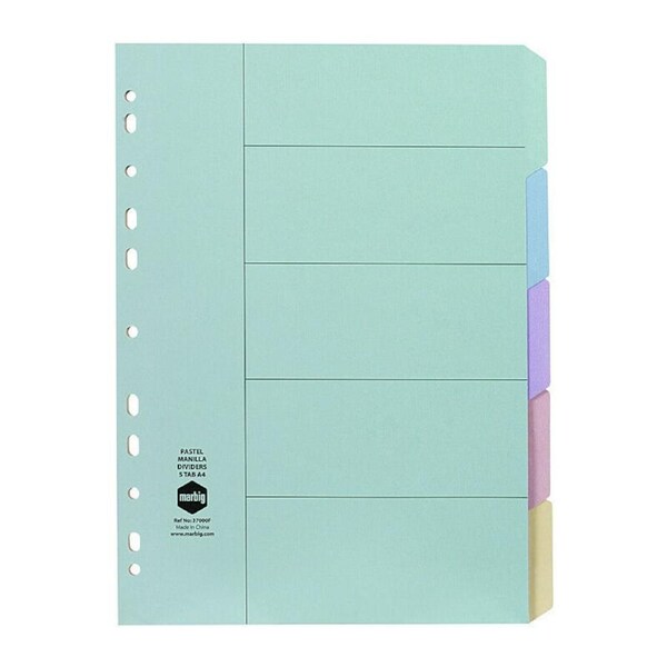 Marbig Indices & Dividers 5 Tab Manilla A4 Pastel