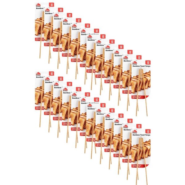 24PK Culinary Kitchen Bamboo Toast Serving Tongs Cooking Utensil 22cm