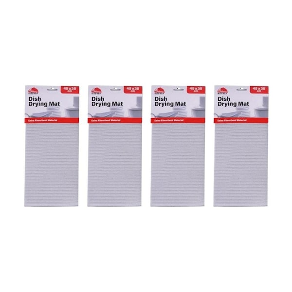 4PK Culinary Kitchen Extra Absorbent Ribbed Dish Drying Mat 45x35cm Assorted