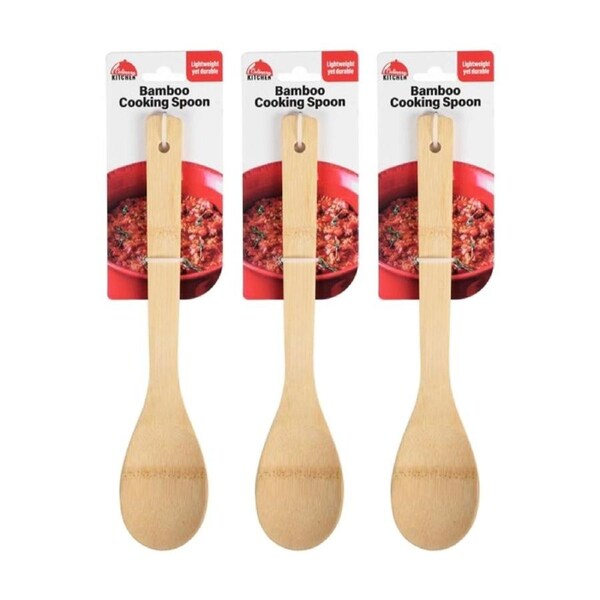 3PK Culinary Kitchen Lightweight Cooking Spoon W/ Hanging Hole Utensil Bamboo