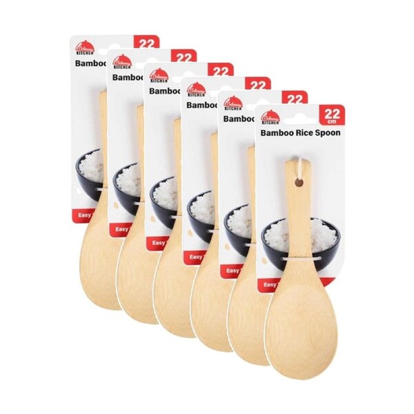 6PK Culinary Kitchen Bamboo Rice Paddle Serving Spoon W/ Hanging Hole 20cm