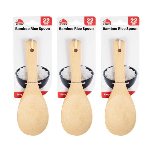 3PK Culinary Kitchen Bamboo Rice Paddle Serving Spoon W/ Hanging Hole 20cm