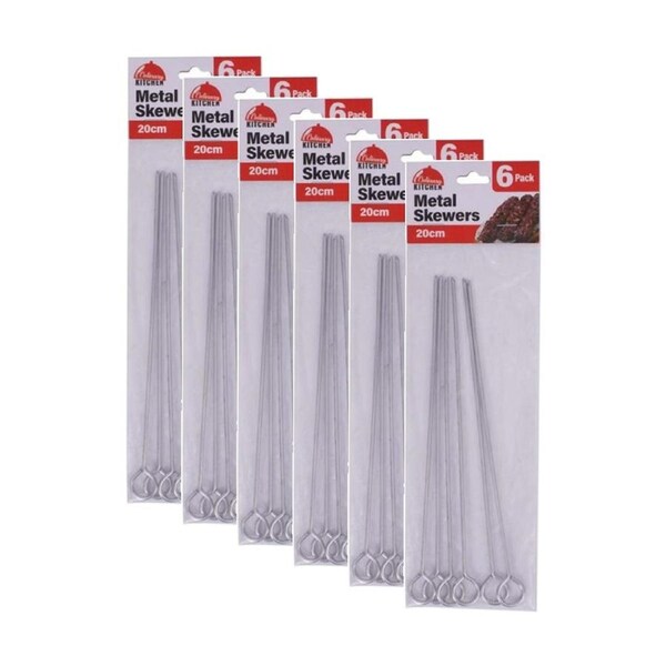 6x 6pc Culinary Kitchen Barbecue Grill Metal Skewers W/ Loop Handle 20cm