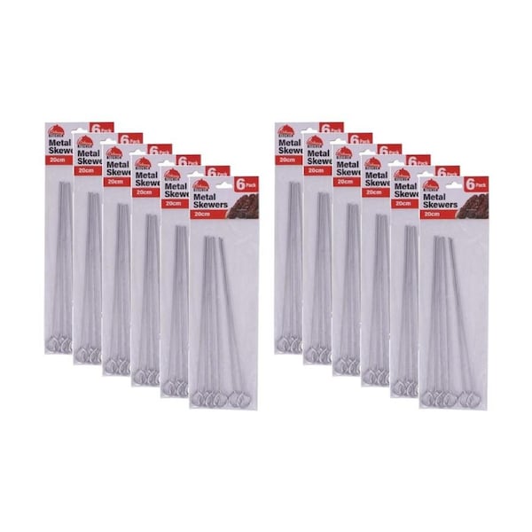 12x 6pc Culinary Kitchen Barbecue Grill Metal Skewers W/ Loop Handle 20cm