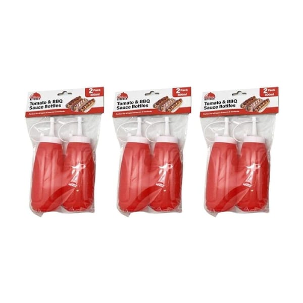 3x 2pc Culinary Kitchen Plastic Squeeze Bottle Sauce Dispensers 300ml Assorted