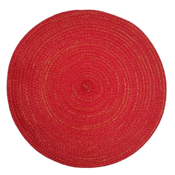 Non Slip 4pcs Round Jacquard-Weaved Placemats Set Red