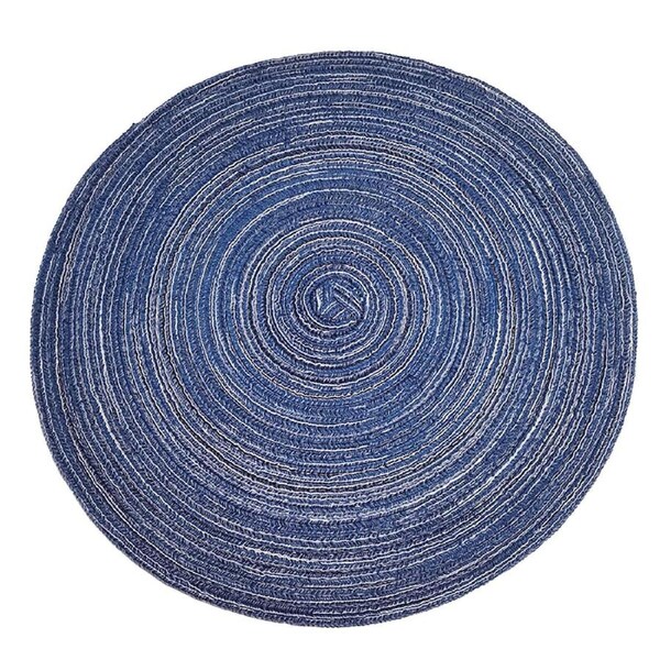 Non Slip 4pcs Round Jacquard-Weaved Placemats Set Blue