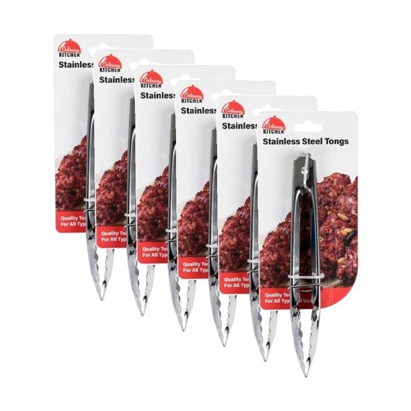 6PK Culinary Kitchen Stainless Steel Tongs Cooking Utensil 17cm Silver