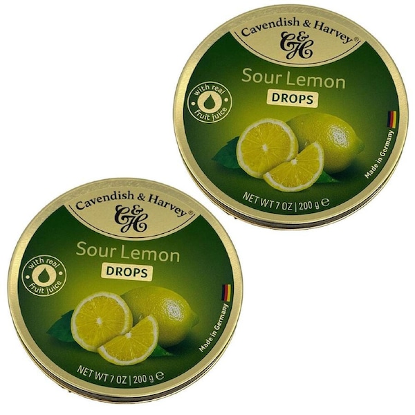 Cavendish & Harvey Sour Lemon Drops 200g Tin Sweets Candy Fruit Lollies x 2