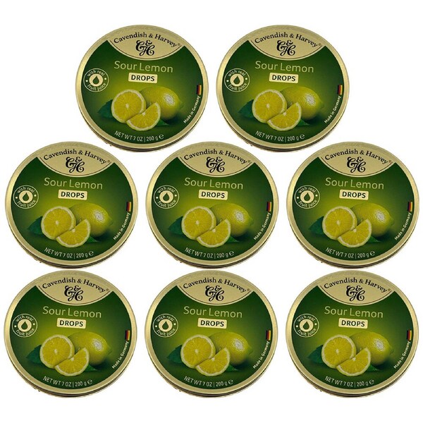 Cavendish & Harvey Sour Lemon Drops 200g Tin Sweets Candy Fruit Lollies x 8