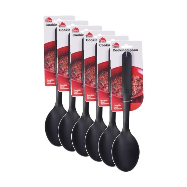 6PK Culinary Kitchen Nylon Cooking Spoon W/ Hanging Hole Utensil 29cm Black