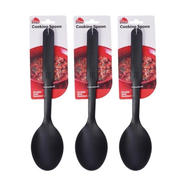 3PK Culinary Kitchen Nylon Cooking Spoon W/ Hanging Hole Utensil 29cm Black