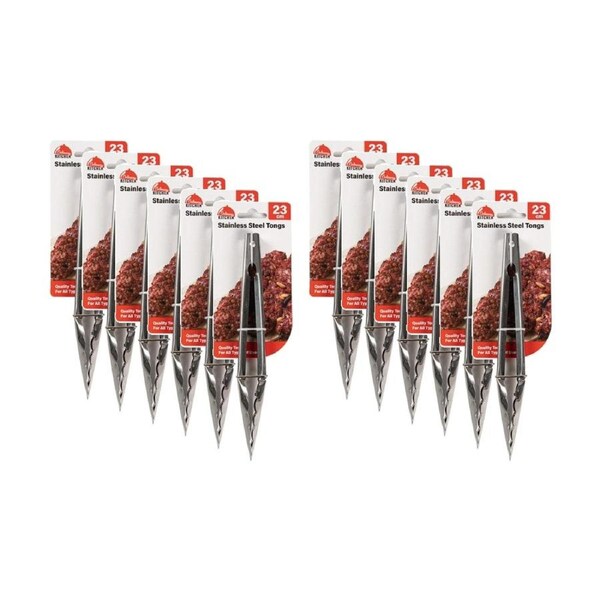 12PK Culinary Kitchen Stainless Steel Tongs Cooking Utensil 23cm Silver