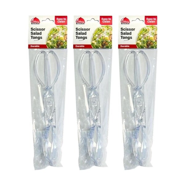 3PK Culinary Kitchen Plastic Salad Tongs Cooking Utensil 29cm Clear