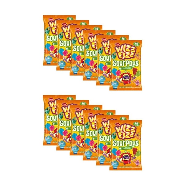 12PK Wizz Fizz Sour Pops 120g Fruit Flavour Lollies/Gummies