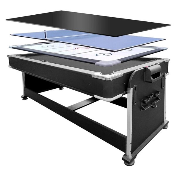 VERSA 4-IN-1 8FT Convertible Table Air Hockey, Pool Billiards, Dining, and Table Tennis for Billiard Game Rooms with Free Accessories - Black Felt