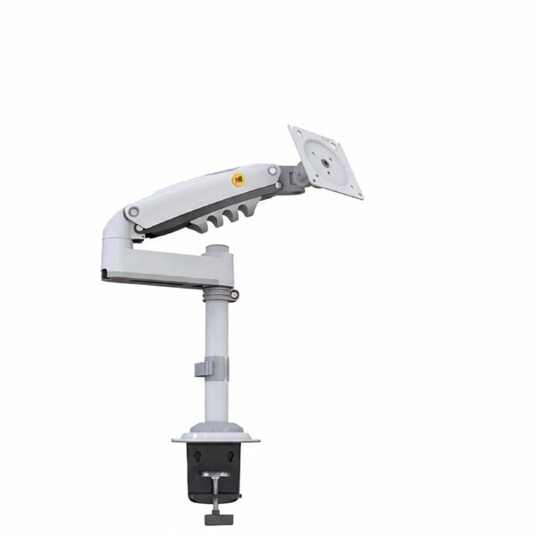 P&P White Gas Strut Desktop Monitor Mount With Pole Design For Smooth Height Adjustable Viewing