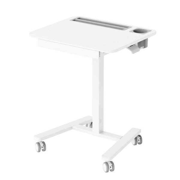 P&P Black Mobile Wheely Sit Stand Desk With Gas Spring Height Adjustment And Storage Options