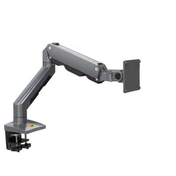 P&P Gunmetal Grey Gas Strut Desktop Monitor Arm For Heavy Curved Screens With Full Motion Adjustment